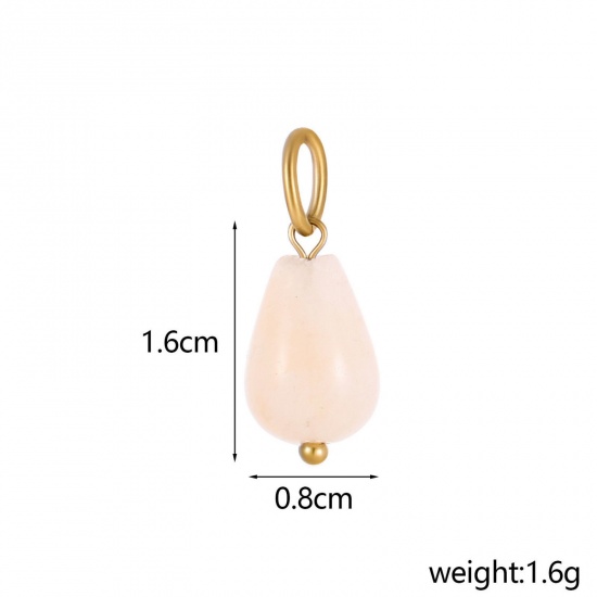 Immagine di 2 Pz Placcatura Sottovuoto PVD Ecologica 304 Acciaio Inossidabile & Gemma Ciondoli Goccia Placcato Oro 14K Bianco Sporco 22cm x 8cm