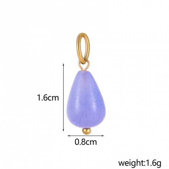 Immagine di 2 Pz Placcatura Sottovuoto PVD Ecologica 304 Acciaio Inossidabile & Gemma Ciondoli Goccia Placcato Oro 14K Colore Viola 22cm x 8cm