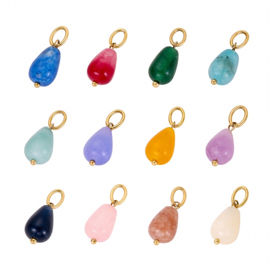 Immagine di 1 Serie ( 12 Pz/Serie) Placcatura Sottovuoto PVD Ecologica 304 Acciaio Inossidabile & Gemma Ciondoli Goccia Placcato Oro 14K Multicolore 22cm x 8cm