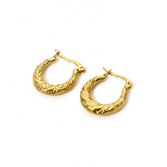 Picture of 1 Pair Eco-friendly PVD Vacuum Plating 18K Gold Plated 304 Stainless Steel U Shaped Hoop Earrings 22mm x 19mm