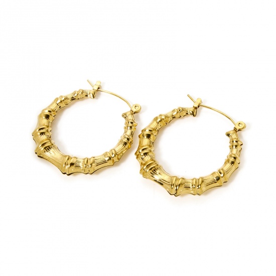 Picture of 1 Pair Eco-friendly PVD Vacuum Plating 18K Gold Plated 304 Stainless Steel C Shaped Hoop Earrings 3.2cm Dia.