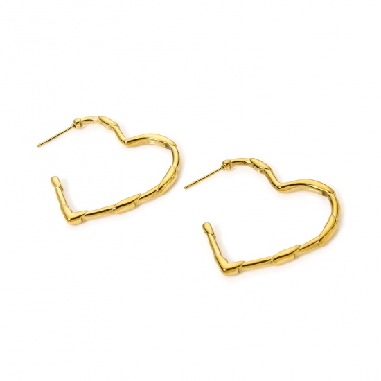 Picture of 1 Pair Eco-friendly PVD Vacuum Plating 18K Gold Plated 304 Stainless Steel Hoop Earrings 3.3cm x 3.3cm