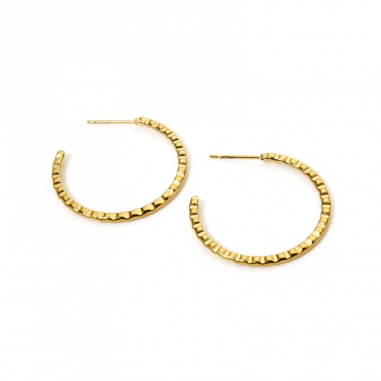 Picture of 1 Pair Eco-friendly PVD Vacuum Plating 18K Gold Plated 304 Stainless Steel C Shaped Hoop Earrings 3cm x 3cm