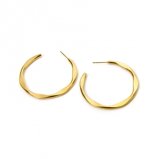 Picture of 1 Pair Eco-friendly PVD Vacuum Plating 18K Gold Plated 304 Stainless Steel C Shaped Hoop Earrings 4.1cm x 4.1cm