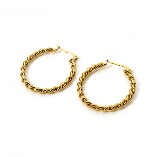 Picture of 1 Pair Eco-friendly PVD Vacuum Plating 18K Gold Plated 304 Stainless Steel Round Disc Hoop Earrings 3.8cm x 3.6cm