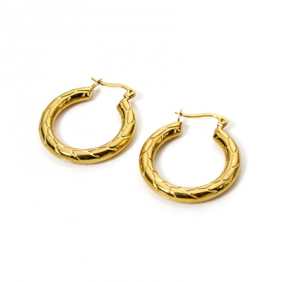 Picture of 1 Pair Eco-friendly PVD Vacuum Plating 18K Gold Plated 304 Stainless Steel C Shaped Hoop Earrings 3.1cm x 2.9cm