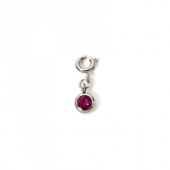 Picture of 1 Piece 304 Stainless Steel Birthstone Charms Silver Tone Round February Purple Rhinestone 20mm x 6.5mm