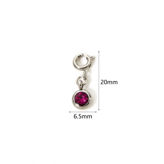 Picture of 1 Piece 304 Stainless Steel Birthstone Charms Silver Tone Round February Purple Rhinestone 20mm x 6.5mm