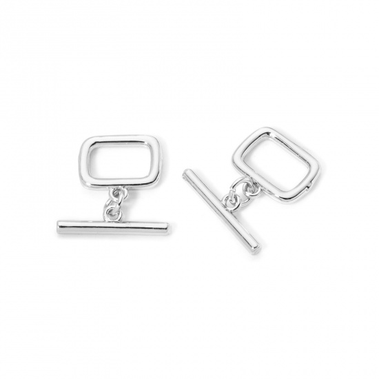 Bild von 2 Sets Brass Toggle Clasps Rectangle Platinum Plated 17mm x 14mm