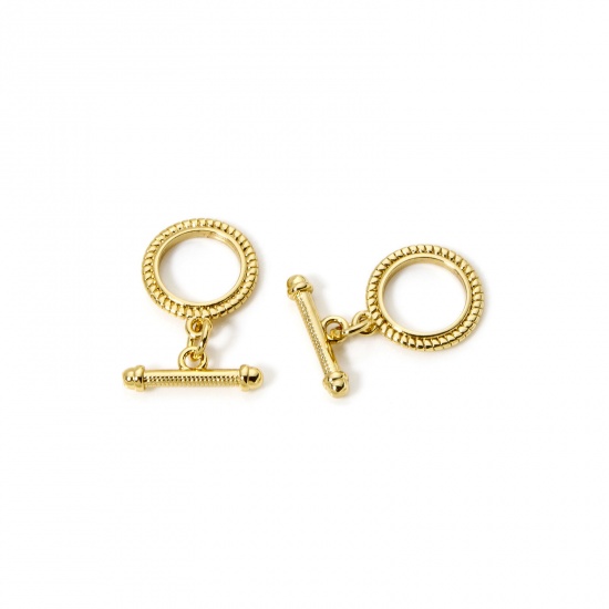 Bild von 2 Sets Brass Toggle Clasps Round Spiral 18K Gold Plated 15mm x 5mm