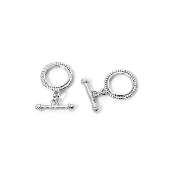 Bild von 2 Sets Brass Toggle Clasps Round Spiral Platinum Plated 15mm x 5mm