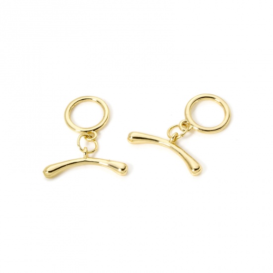 Bild von 5 Sets Brass Toggle Clasps Round Arc 18K Gold Plated 19mm x 7mm