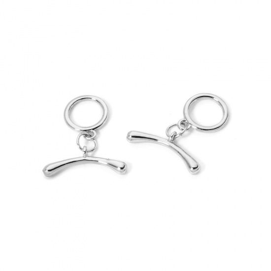 Bild von 5 Sets Brass Toggle Clasps Round Arc Platinum Plated 19mm x 7mm