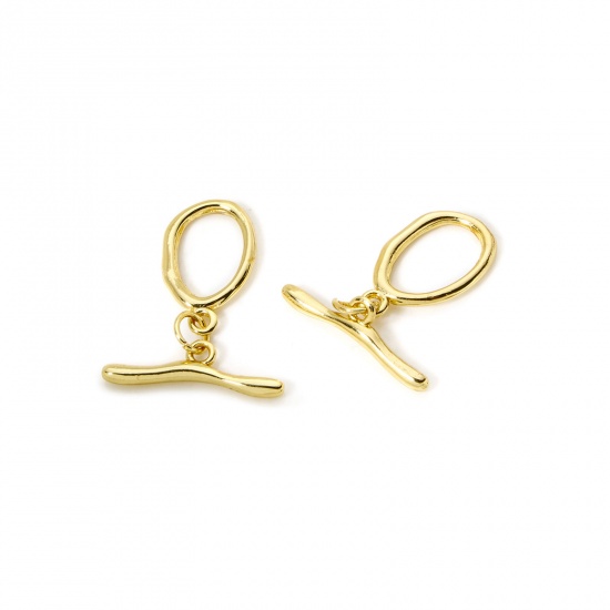 Bild von 2 Sets Brass Toggle Clasps Oval Arc 18K Gold Plated 20.5mm x 6mm