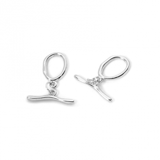 Bild von 2 Sets Brass Toggle Clasps Oval Arc Platinum Plated 20.5mm x 6mm