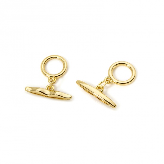 Bild von 2 Sets Brass Toggle Clasps Round 18K Gold Plated 18mm x 5mm