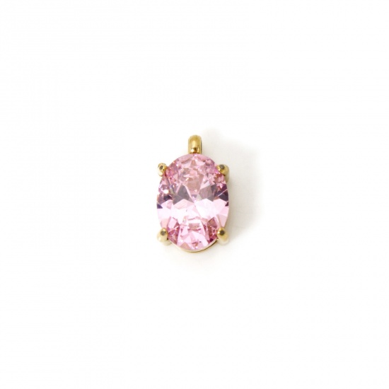 Immagine di 1 Pz Placcatura Sottovuoto PVD Ecologica 304 Acciaio Inossidabile Ciondoli Ovale 14K Vero Oro Placcato Rosa Cubic Zirconiae 10mm x 6mm