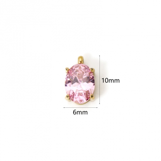 Immagine di 1 Pz Placcatura Sottovuoto PVD Ecologica 304 Acciaio Inossidabile Ciondoli Ovale 14K Vero Oro Placcato Rosa Cubic Zirconiae 10mm x 6mm