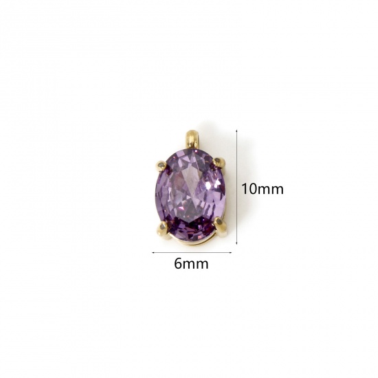 Immagine di 1 Pz Placcatura Sottovuoto PVD Ecologica 304 Acciaio Inossidabile Ciondoli Ovale 14K Vero Oro Placcato Viola Cubic Zirconiae 10mm x 6mm