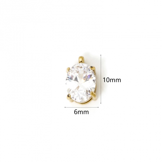 Immagine di 1 Pz Placcatura Sottovuoto PVD Ecologica 304 Acciaio Inossidabile Ciondoli Ovale 14K Vero Oro Placcato Trasparente Cubic Zirconiae 10mm x 6mm