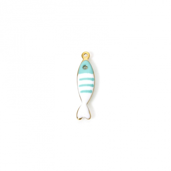 Image de 5 Pcs Breloques en 304 Acier Inoxydable Revêtement sous Vide PVD Respectueux de l'Environnement Bijoux d'Océan Poisson Plaqué Or Véritable 18K Couleur au Hasard Rayées Émail 18.5mm x 5mm