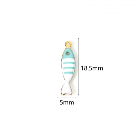Picture of 5 PCs Eco-friendly PVD Vacuum Plating Waterproof Anti-Tarnish Hypoallergenic 304 Stainless Steel Ocean Jewelry Charms 18K Real Gold Plated At Random Color Fish Animal Stripe Enamel 18.5mm x 5mm