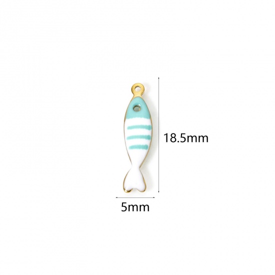 Image de 5 Pcs Breloques en 304 Acier Inoxydable Revêtement sous Vide PVD Respectueux de l'Environnement Bijoux d'Océan Poisson Plaqué Or Véritable 18K Couleur au Hasard Rayées Émail 18.5mm x 5mm