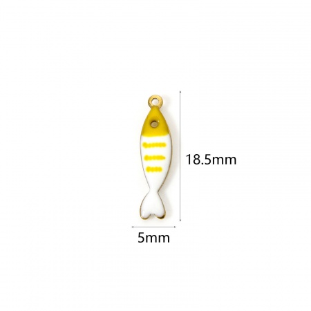Picture of 5 PCs Eco-friendly PVD Vacuum Plating Waterproof Anti-Tarnish Hypoallergenic 304 Stainless Steel Ocean Jewelry Charms 18K Real Gold Plated At Random Color Fish Animal Stripe Enamel 18.5mm x 5mm