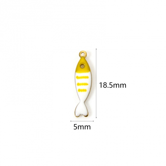 Image de 5 Pcs Breloques en 304 Acier Inoxydable Revêtement sous Vide PVD Respectueux de l'Environnement Bijoux d'Océan Poisson Plaqué Or Véritable 18K Couleur au Hasard Rayées Émail 18.5mm x 5mm