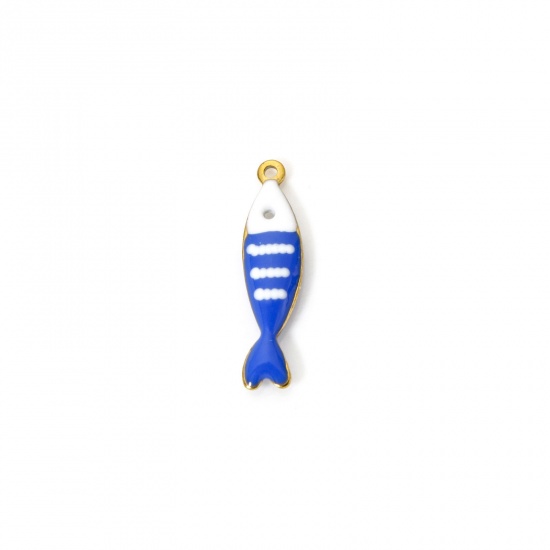 Image de 5 Pcs Breloques en 304 Acier Inoxydable Revêtement sous Vide PVD Respectueux de l'Environnement Bijoux d'Océan Poisson Plaqué Or Véritable 18K Couleur au Hasard Rayées Émail 18.5mm x 5mm