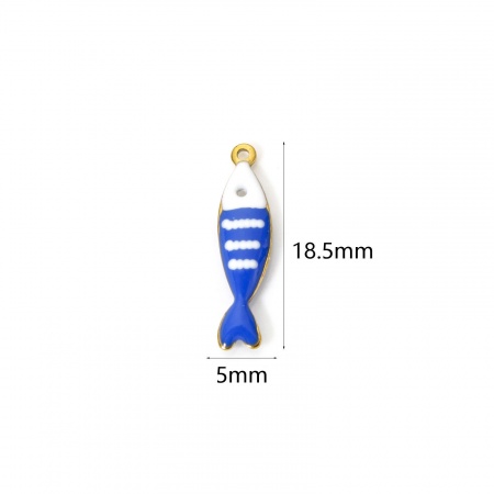 Picture of 5 PCs Eco-friendly PVD Vacuum Plating Waterproof Anti-Tarnish Hypoallergenic 304 Stainless Steel Ocean Jewelry Charms 18K Real Gold Plated At Random Color Fish Animal Stripe Enamel 18.5mm x 5mm