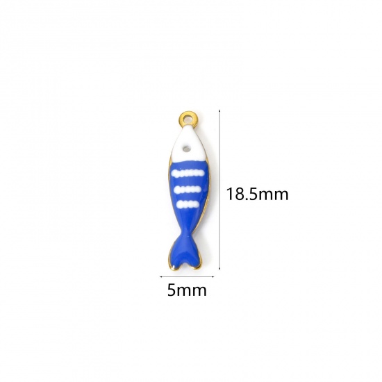 Image de 5 Pcs Breloques en 304 Acier Inoxydable Revêtement sous Vide PVD Respectueux de l'Environnement Bijoux d'Océan Poisson Plaqué Or Véritable 18K Couleur au Hasard Rayées Émail 18.5mm x 5mm
