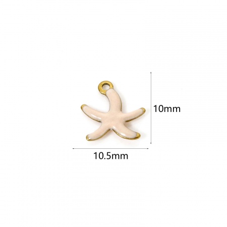 Picture of 5 PCs Eco-friendly PVD Vacuum Plating Waterproof Anti-Tarnish Hypoallergenic 304 Stainless Steel Ocean Jewelry Charms 18K Real Gold Plated Pink Starfish Enamel 10.5mm x 10mm
