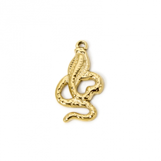 Picture of 1 Piece Eco-friendly PVD Vacuum Plating 304 Stainless Steel Charms 14K Real Gold Plated Snake Animal 26mm x 15mm