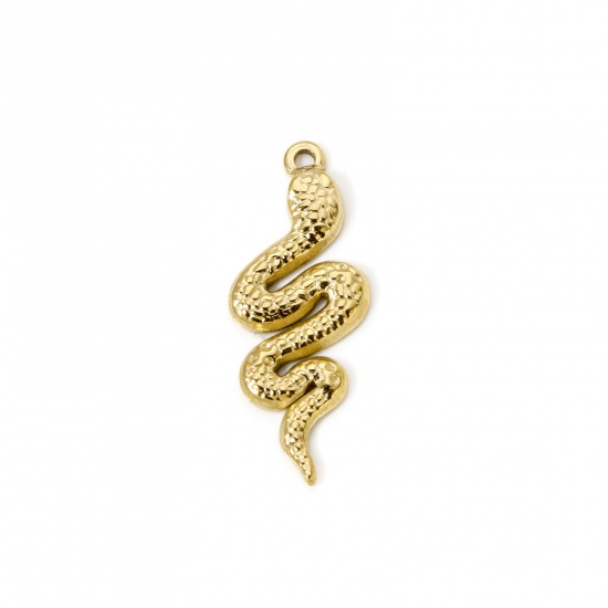 Picture of 1 Piece Eco-friendly PVD Vacuum Plating 304 Stainless Steel Charms 14K Real Gold Plated Snake Animal 3.3cm x 1.3cm