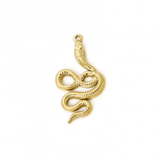 Picture of 1 Piece Eco-friendly PVD Vacuum Plating 304 Stainless Steel Charms 14K Real Gold Plated Snake Animal 3.2cm x 1.7cm