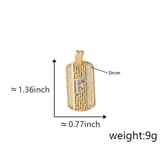 Изображение 1 Piece Brass Micro Pave Pendants 18K Gold Plated & Platinum Plated Two Tone Rectangle Capital Alphabet Initial Letter Message " F " Clear Cubic Zirconia 3.5cm x 2cm