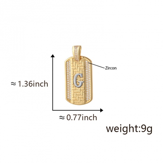 Изображение 1 Piece Brass Micro Pave Pendants 18K Gold Plated & Platinum Plated Two Tone Rectangle Capital Alphabet Initial Letter Message " G " Clear Cubic Zirconia 3.5cm x 2cm