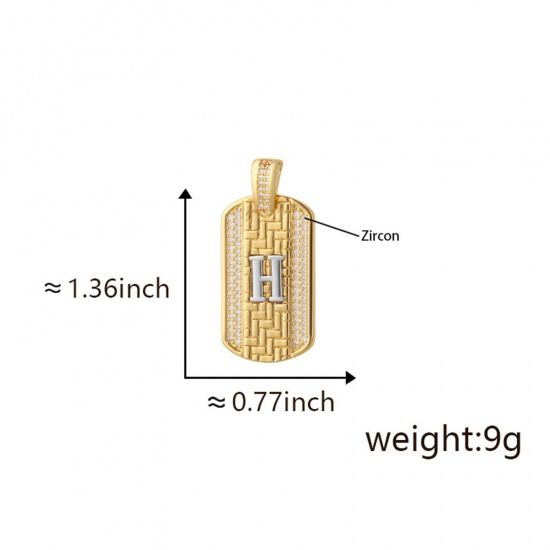 Изображение 1 Piece Brass Micro Pave Pendants 18K Gold Plated & Platinum Plated Two Tone Rectangle Capital Alphabet Initial Letter Message " H " Clear Cubic Zirconia 3.5cm x 2cm