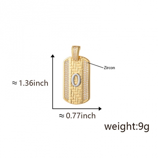 Изображение 1 Piece Brass Micro Pave Pendants 18K Gold Plated & Platinum Plated Two Tone Rectangle Capital Alphabet Initial Letter Message " O " Clear Cubic Zirconia 3.5cm x 2cm