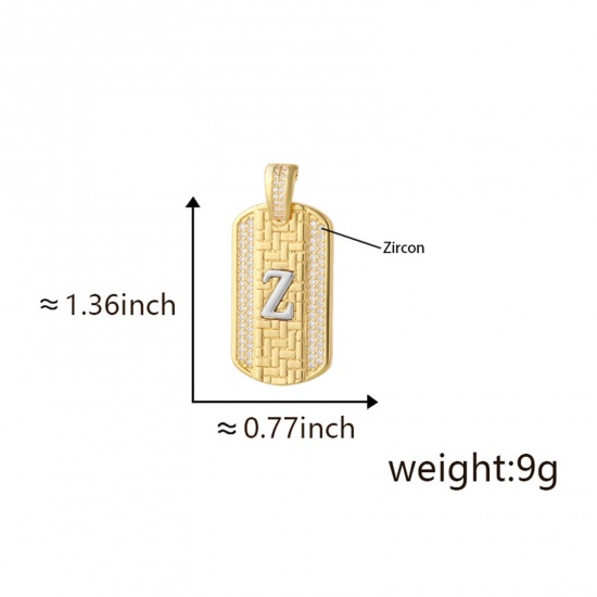 Изображение 1 Piece Brass Micro Pave Pendants 18K Gold Plated & Platinum Plated Two Tone Rectangle Capital Alphabet Initial Letter Message " Z " Clear Cubic Zirconia 3.5cm x 2cm