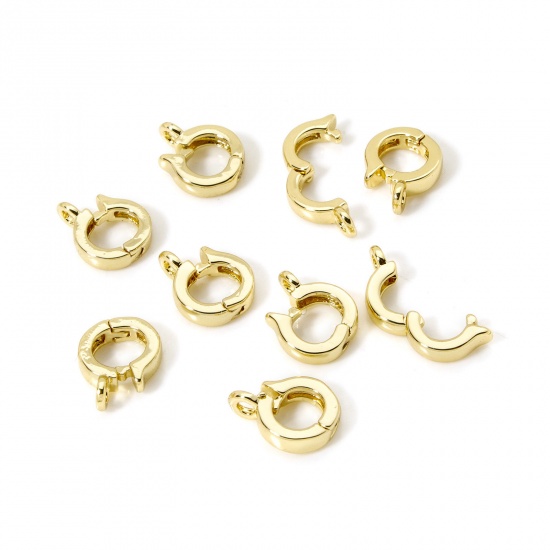 5 PCs Eco-friendly Brass Fold Over Clasps Round 18K Real Gold Plated With Loop 9.5mm x 7mm の画像