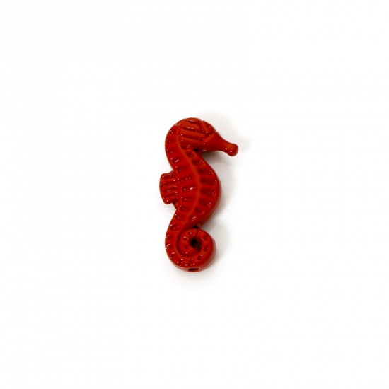 10 PCs Zinc Based Alloy Ocean Jewelry Spacer Charms Red Seahorse Animal Enamel About 20mm x 10mm, Hole: Approx 1mm の画像