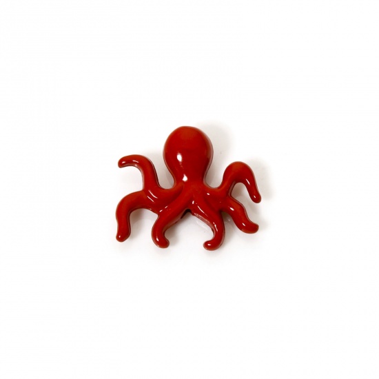 10 PCs Zinc Based Alloy Ocean Jewelry Spacer Charms Red Octopus Enamel About 16mm x 14mm, Hole: Approx 1mm の画像