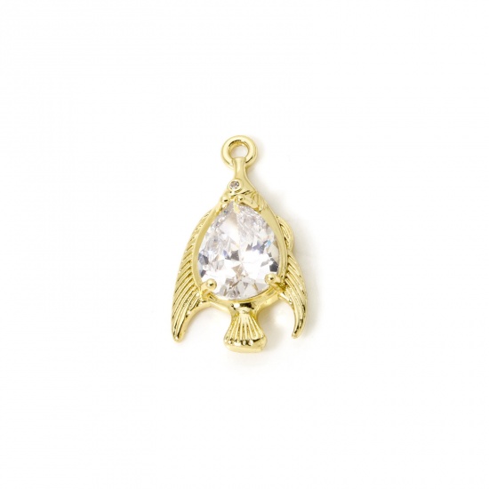 1 Piece Eco-friendly Brass Ocean Jewelry Charms 18K Real Gold Plated Fish Animal Clear Cubic Zirconia 23mm x 13mm の画像