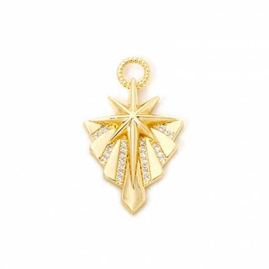 Imagen de 1 Unidad Respetuoso del Medio Ambiente Latón Galaxia Colgantes En forma de abanico 18K Oro Real Chapado Estrella Micro Pave Claro Circón Artificial 3.5cm x 2.1cm