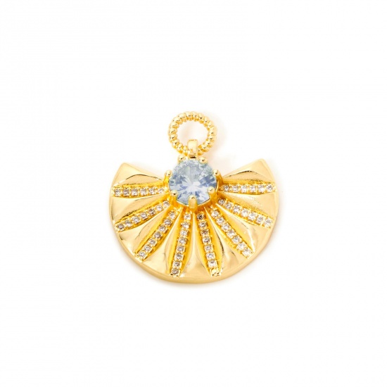 Imagen de 1 Unidad Respetuoso del Medio Ambiente Latón Galaxia Colgantes En forma de abanico 18K Oro Real Chapado Rayos de Sol Micro Pave Claro Circón Artificial 27mm x 25mm