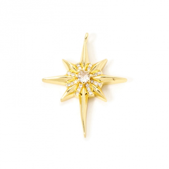 Imagen de 1 Unidad Respetuoso del Medio Ambiente Latón Galaxia Colgantes Estrella 18K Oro Real Chapado Micro Pave Claro Circón Artificial 3.2cm x 2.4cm