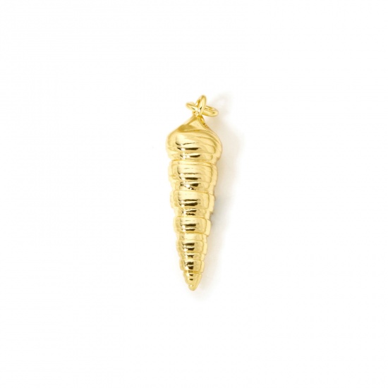 2 PCs Eco-friendly Brass Ocean Jewelry Pendants 18K Real Gold Plated Conch/ Sea Snail 3D 3.2cm x 0.8cm の画像