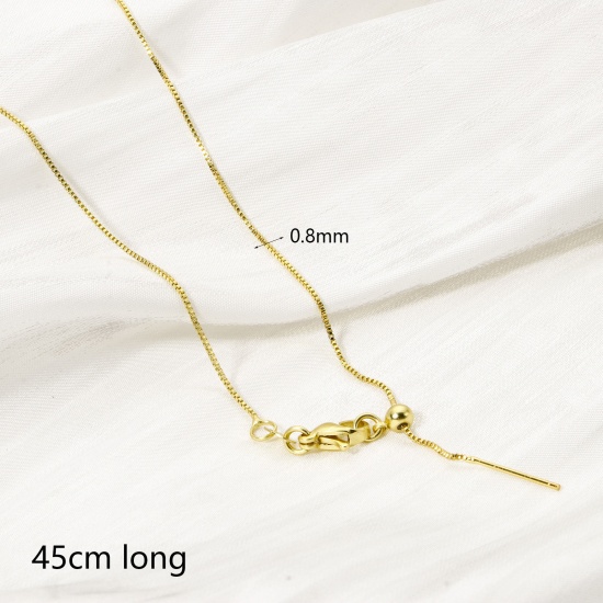 Picture of 2 PCs Eco-friendly Brass Box Chain Adjustable Slider/ Slide Bolo Necklace 18K Real Gold Plated With Adjustable Silicone Core 45cm(17.7") long, Chain Size: 0.8mm